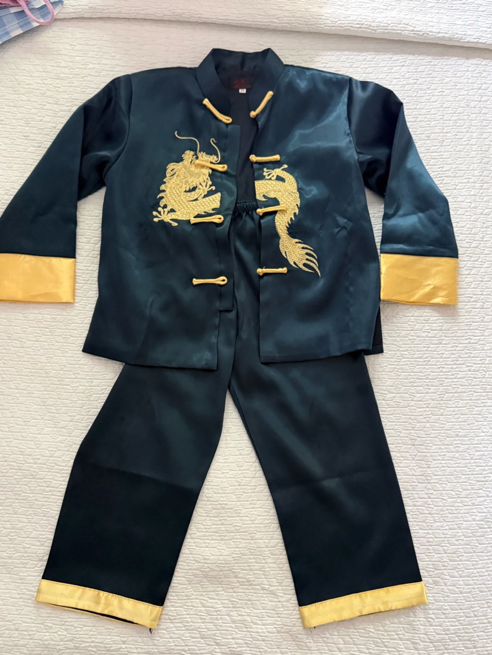 Gold-Embroidered Dragon Satin suit - Black & Gold Chinese costume